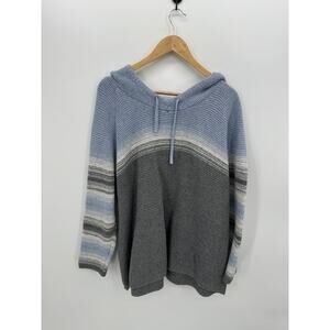 J. Jill Womens Blue Gray Knit Pullover Hoodie Sweater Sz 2X Casual Coastal